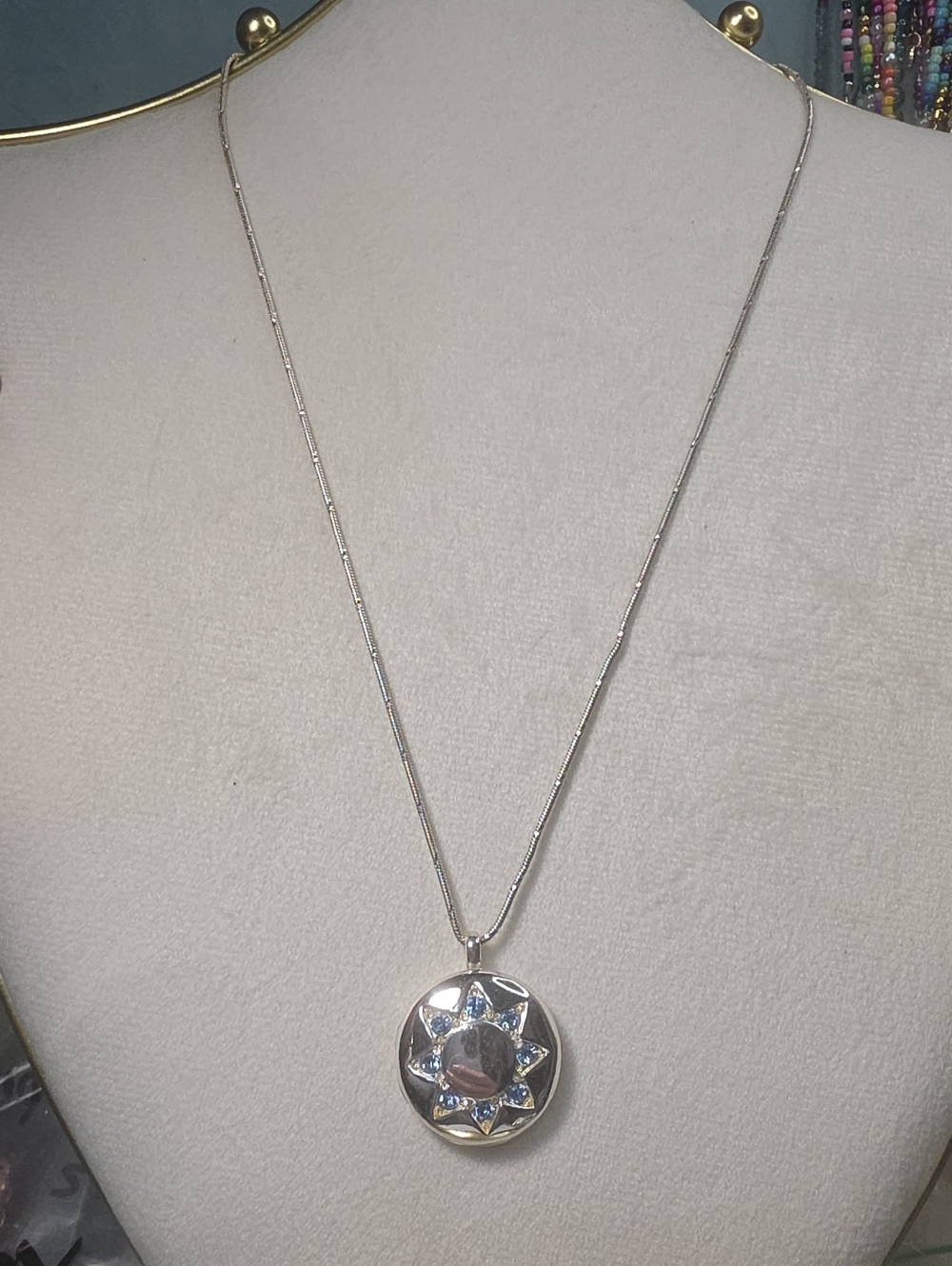 Monet Silver Pendant Necklace with Blue Accents